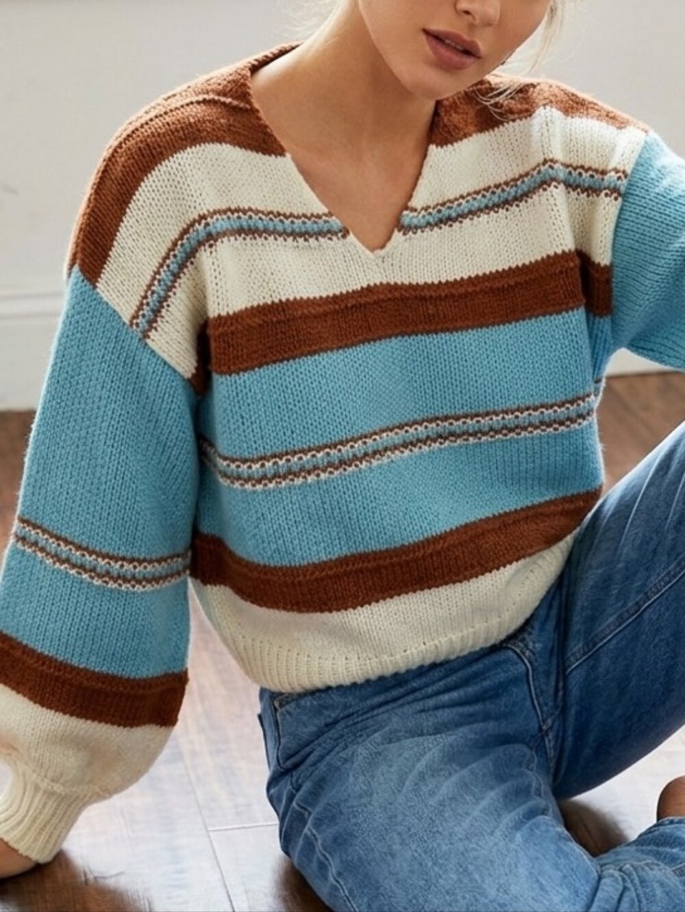 [[SHEIN]] Striped V-Neck Pullover Sweater